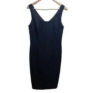 Boss Hugo Boss Black Scoop Neck Linen Bodycon Dress Size 8